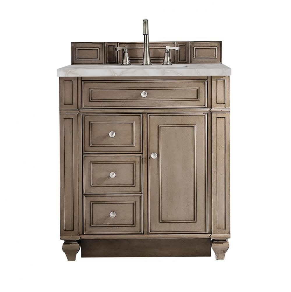 Bristol 30&apos;&apos; Single Vanity, Whitewashed Walnut w/ 3 CM Victorian Silver Quartz Top