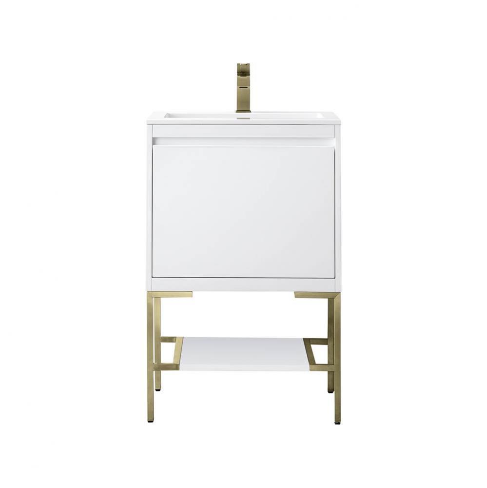 Mantova 23.6&apos;&apos; Single Vanity, Glossy White, Champagne Brass Base w/ Glossy White Composi