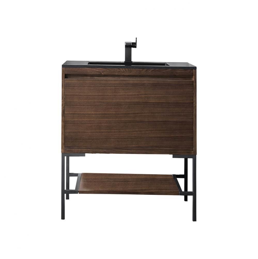 Mantova 31.5&apos;&apos; Single Vanity, Mid-Century Walnut, Matte Black Base w/ Charcoal Black Com