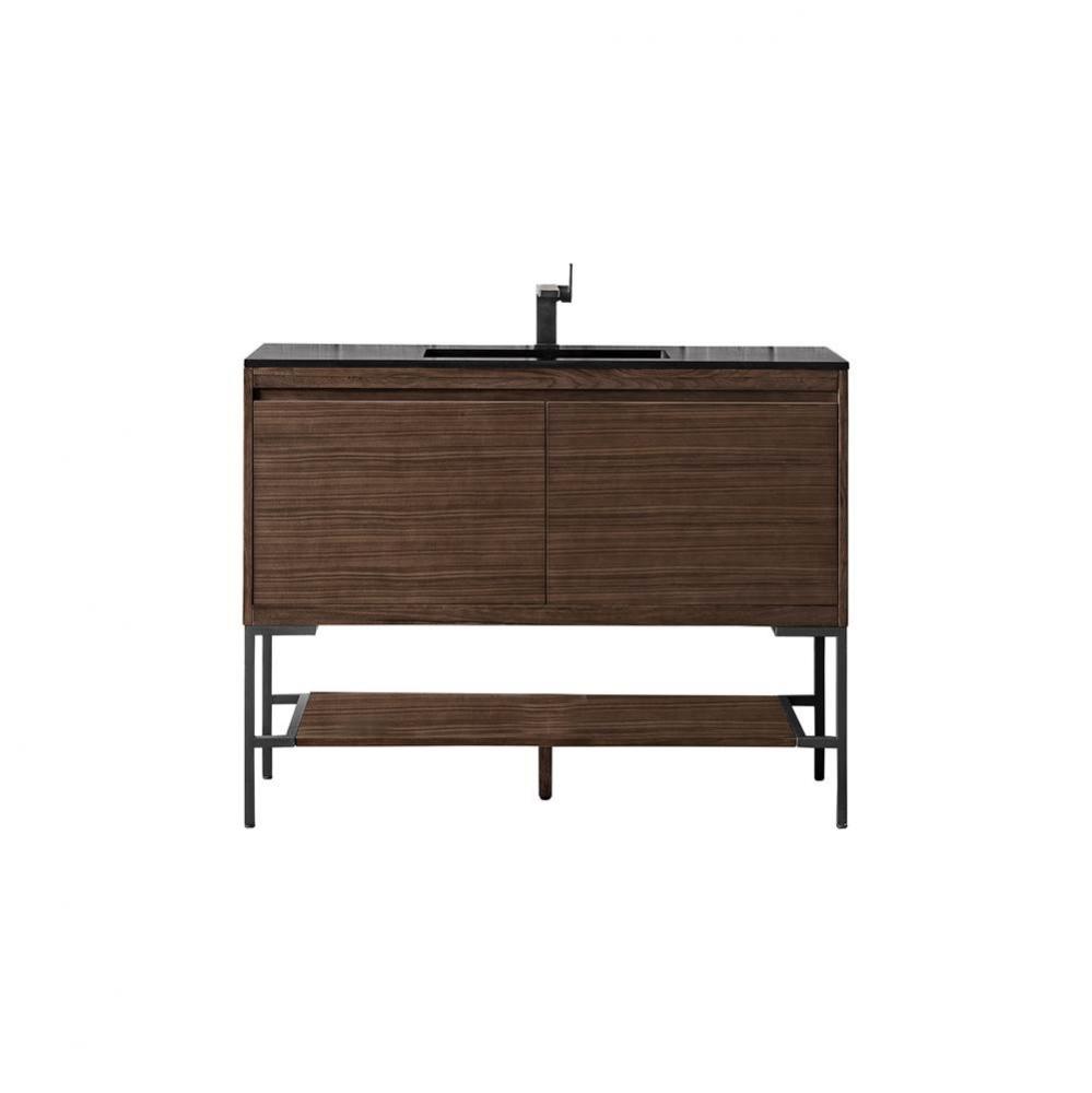 Mantova 47.3&apos;&apos; Single Vanity, Mid-Century Walnut, Matte Black Base w/ Charcoal Black Com