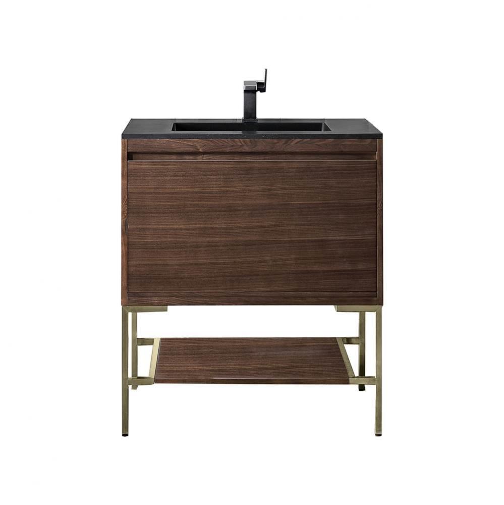 Mantova 31.5&apos;&apos; Single Vanity, Mid-Century Walnut, Champagne Brass Base w/ Charcoal Black