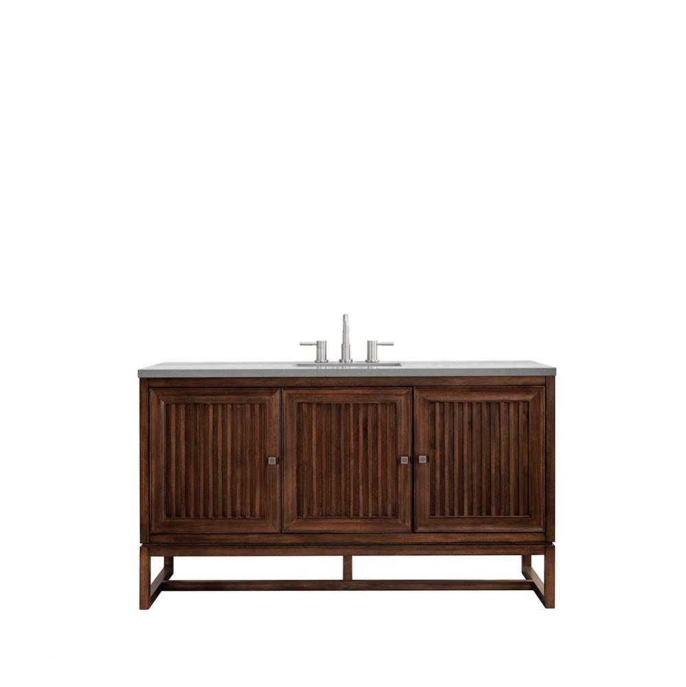 Athens 60&apos;&apos; Single Vanity Cabinet , Mid Century Acacia, w/ 3 CM Grey Expo Quartz Top