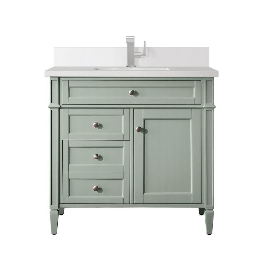 Brittany 36&apos;&apos; Single Vanity, Sage Green w/ Single Hole 3 CM White Zeus Quartz Top &amp;