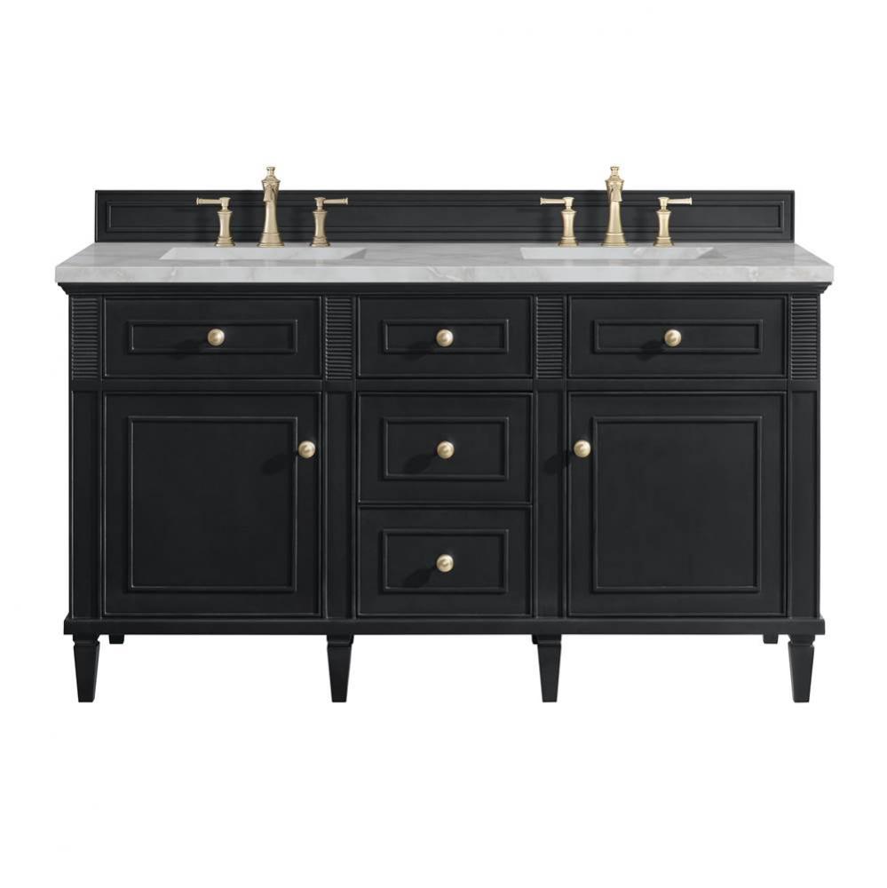 Lorelai 60&apos;&apos; Double Vanity, Black Onyx w/ 3 CM Victorian Silver Quartz Top