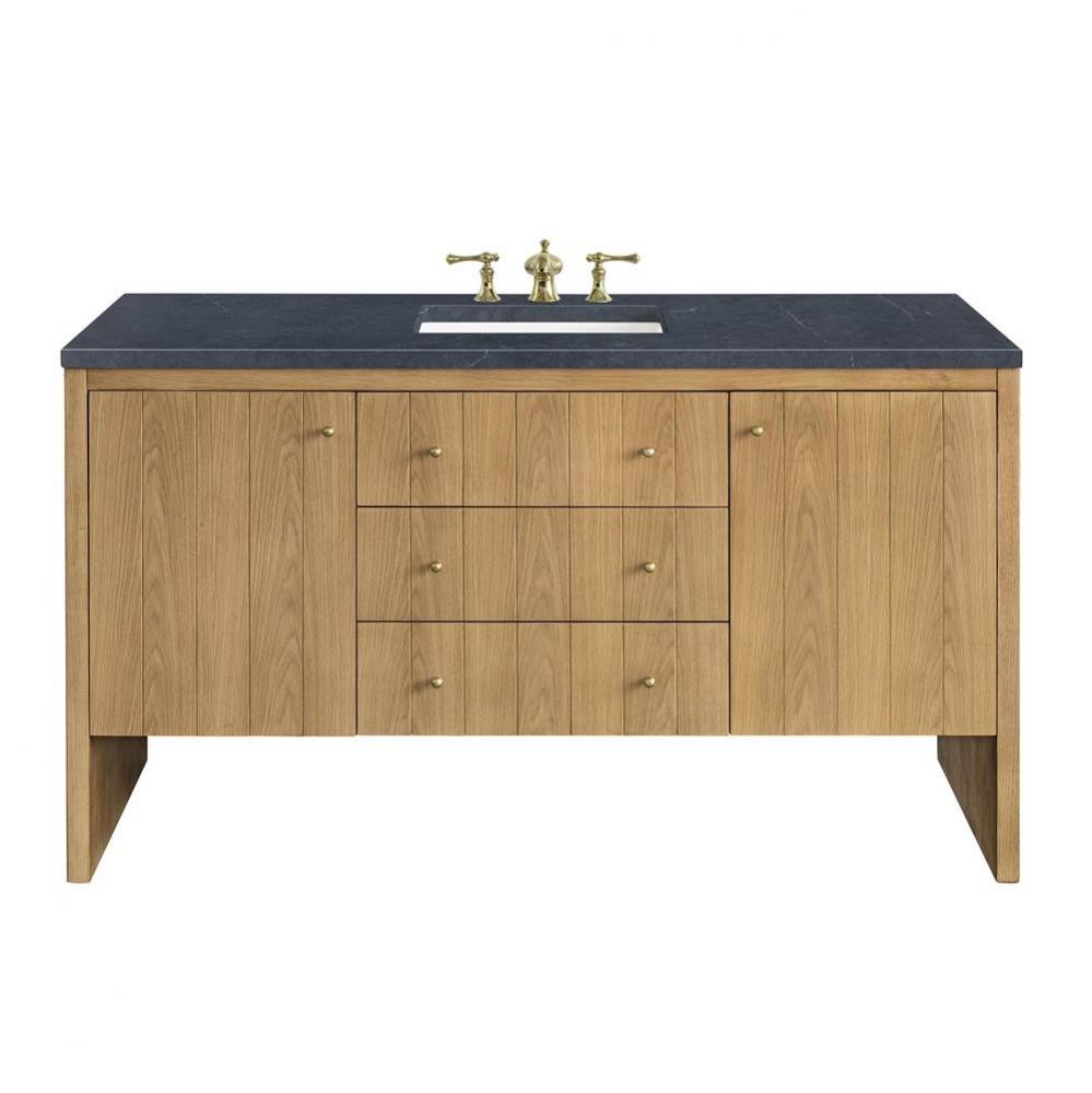 Hudson 60&apos;&apos; Single Vanity, Light Natural Oak w/ 3 CM Charcoal Soapstone Top