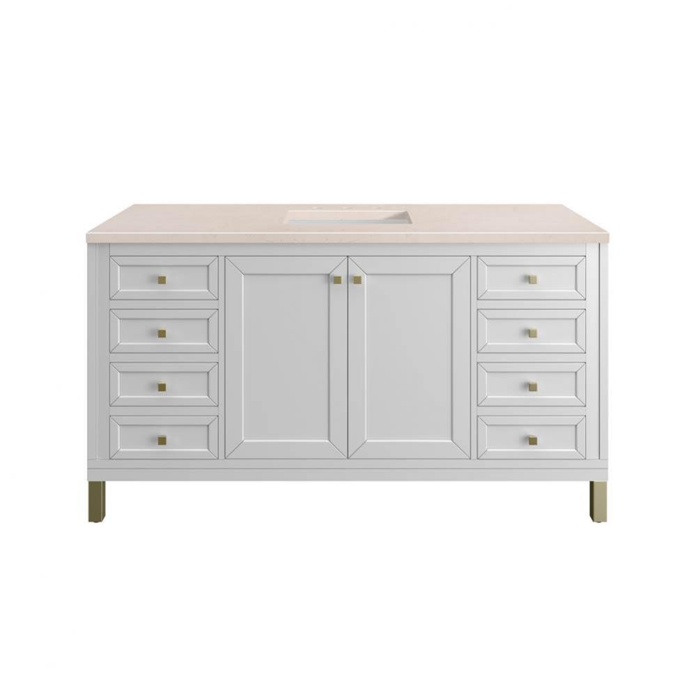 Chicago 60&apos;&apos; Single Vanity, Glossy White w/ 3 CM Eternal Marfil Top