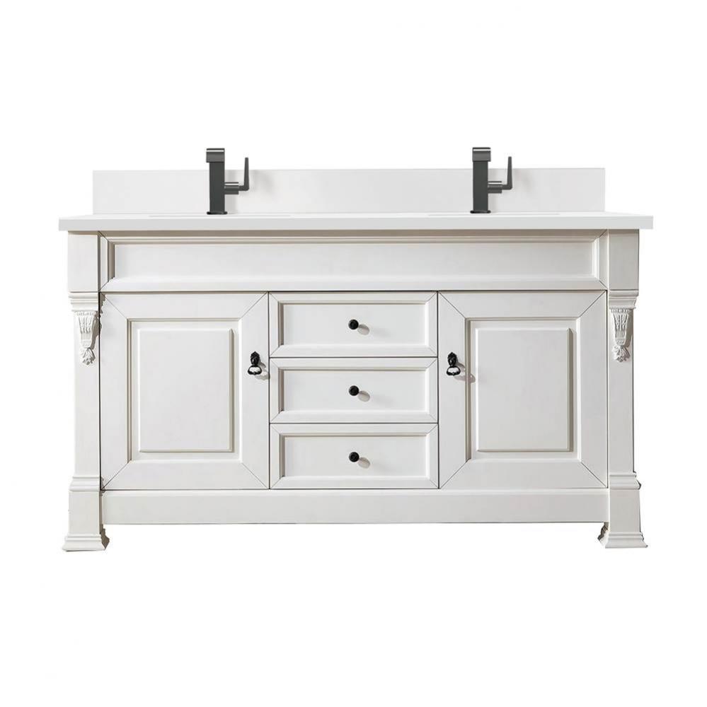 Brookfield 60&apos;&apos; Double Vanity, Bright White w/ Single Hole 3 CM White Zeus Quartz Top &a