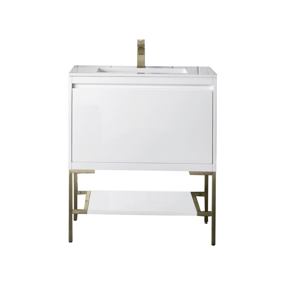 Mantova 31.5&apos;&apos; Single Vanity, Glossy White, Champagne Brass Base w/ Glossy White Composi