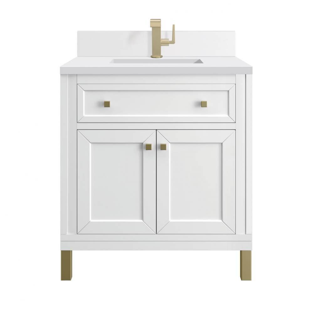 Chicago 30&apos;&apos; Single Vanity, Glossy White w/ Single Hole 3 CM White Zeus Top &amp; Backsp