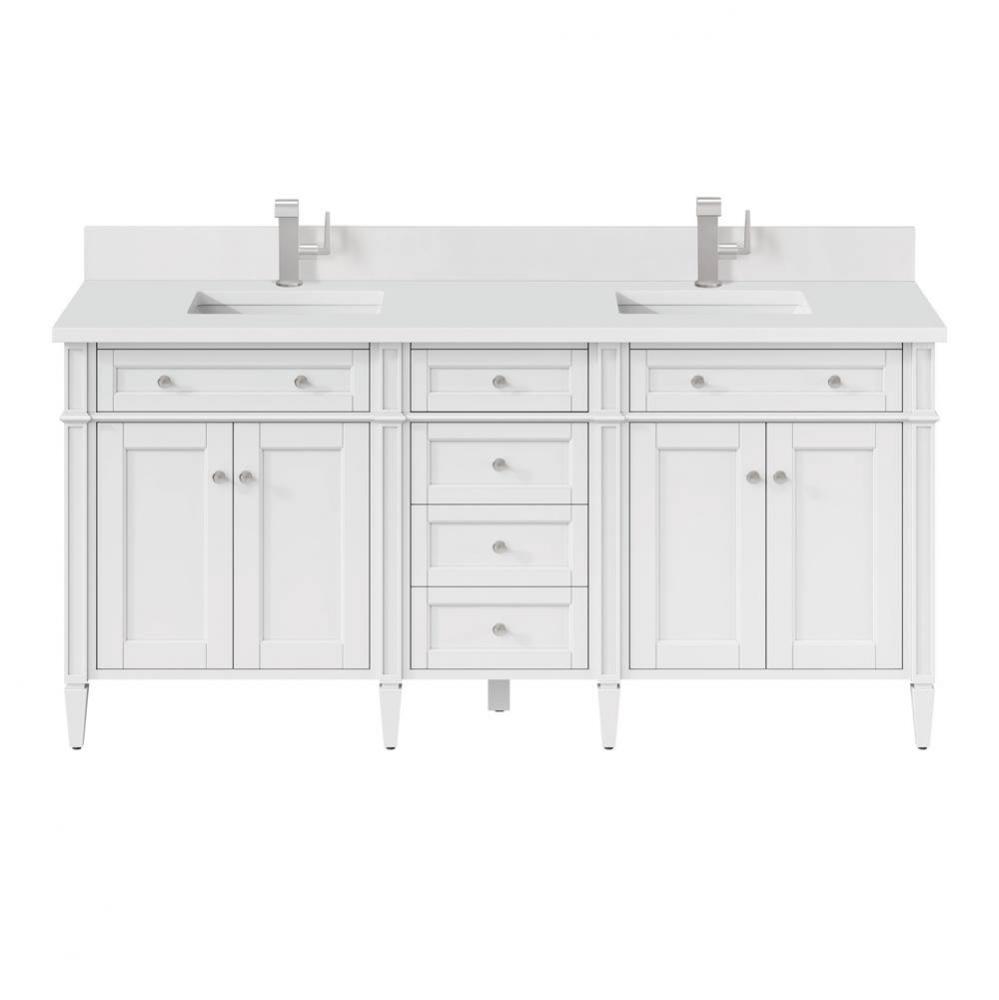 Brittany 72&apos;&apos; Double Vanity, Bright White Vanity w/ Single Hole 3 CM White Zeus Quartz T