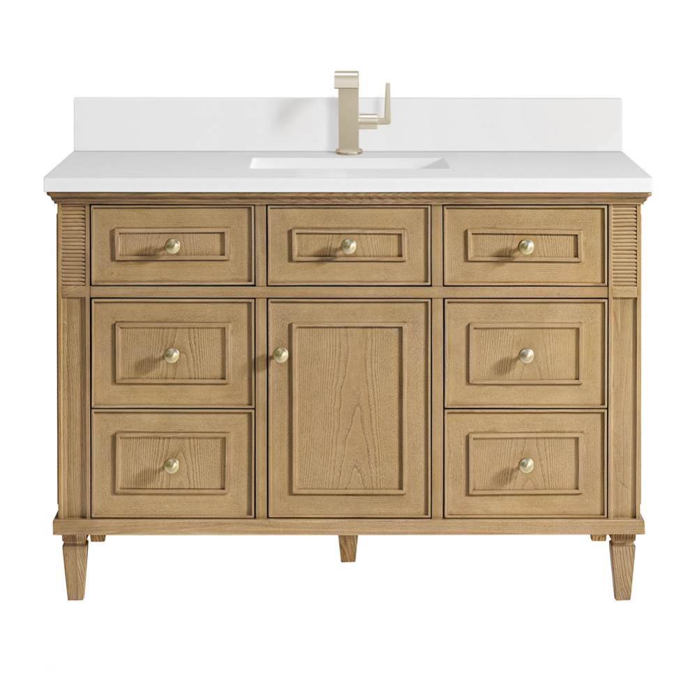 Lorelai 48&apos;&apos; Single Vanity, Light Natural Oak w/ Single Hole 3 CM White Zeus Quartz Top