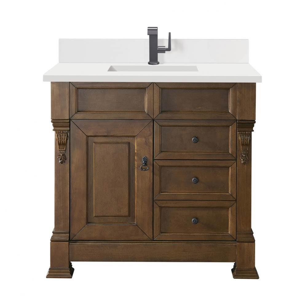 Brookfield 36&apos;&apos; Single Vanity, Country Oak w/ Single Hole 3 CM White Zeus Quartz Top &am