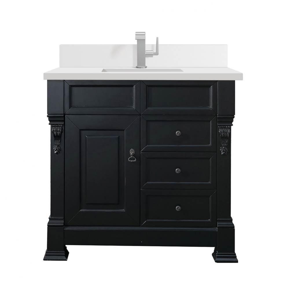 Brookfield 36&apos;&apos; Single Vanity, Antique Black w/ Single Hole 3 CM White Zeus Quartz Top &