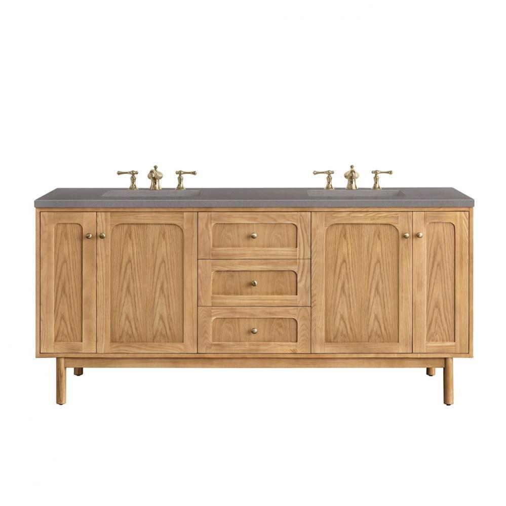 Laurent 72&apos;&apos; Double Vanity, Light Natural Oak w/ 3 CM Grey Expo Top