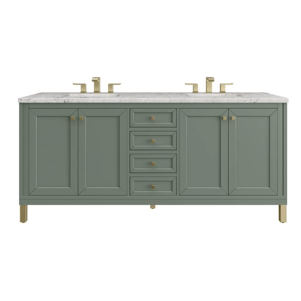 Chicago 72&apos;&apos; Double Vanity, Smokey Celadon w/ 3 CM Eternal Jasmine Pearl Top