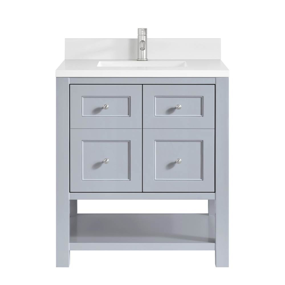 Breckenridge 30&apos;&apos; Single Vanity, Serenity Blue, w/ Single Hole 3 CM White Zeus Quartz To