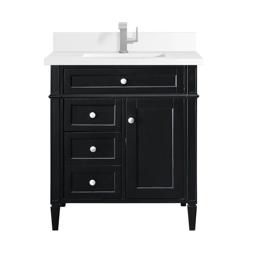 Brittany 30&apos;&apos; Single Vanity, Black Onyx, w/ Single Hole 3 CM White Zeus Quartz Top &amp;