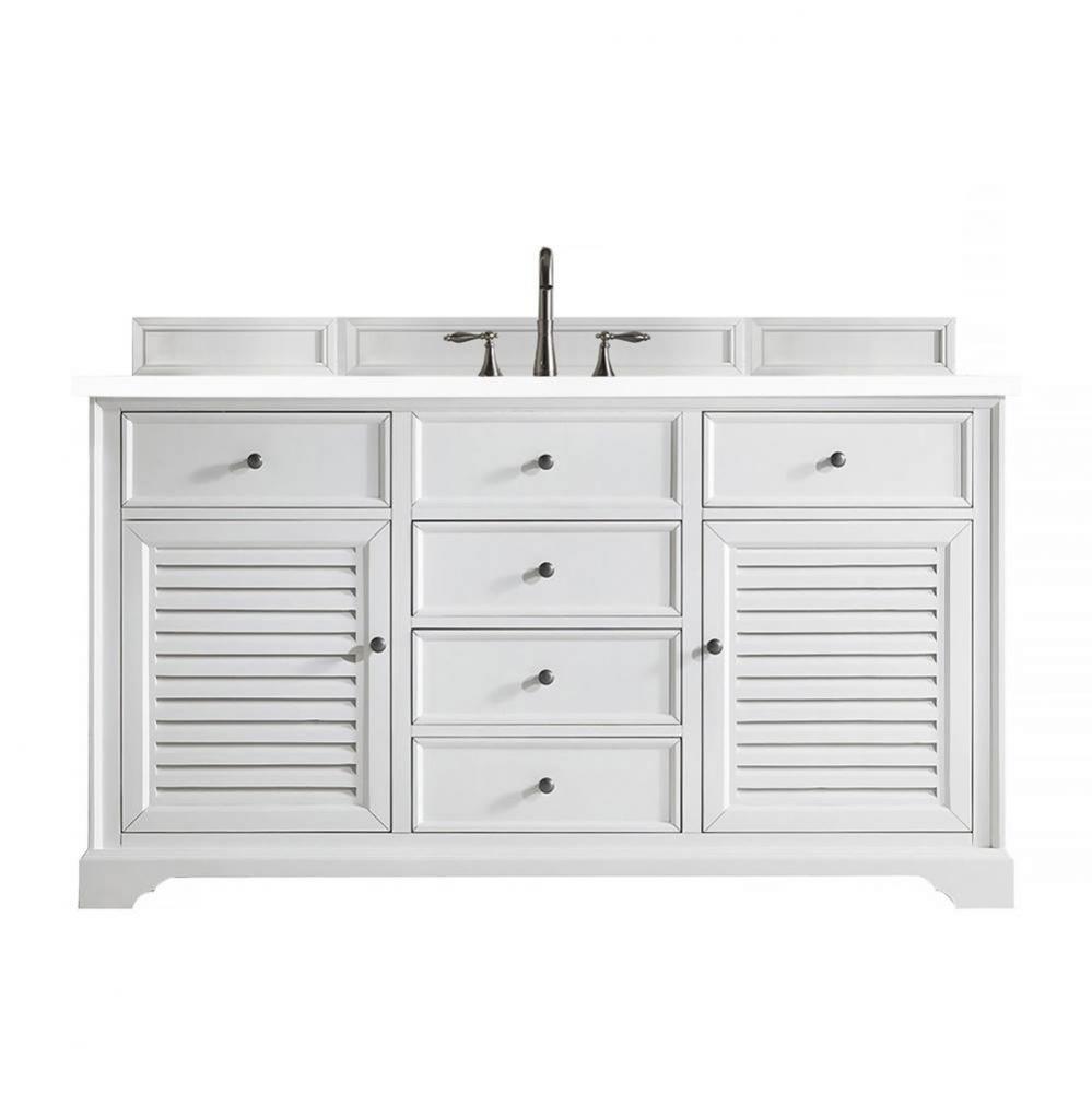 Savannah 60&apos;&apos; Single Vanity Cabinet, Bright White, w/ 3 CM White Zeus Quartz Top