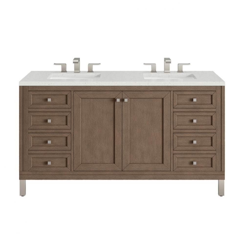 Chicago 60&apos;&apos; Double Vanity, Whitewashed Walnut w/ 3 CM Lime Delight Quartz Top