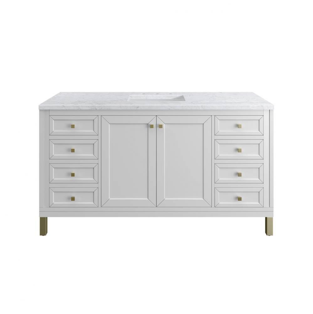 Chicago 60&apos;&apos; Single Vanity, Glossy White w/ 3 CM Carrara Marble Top