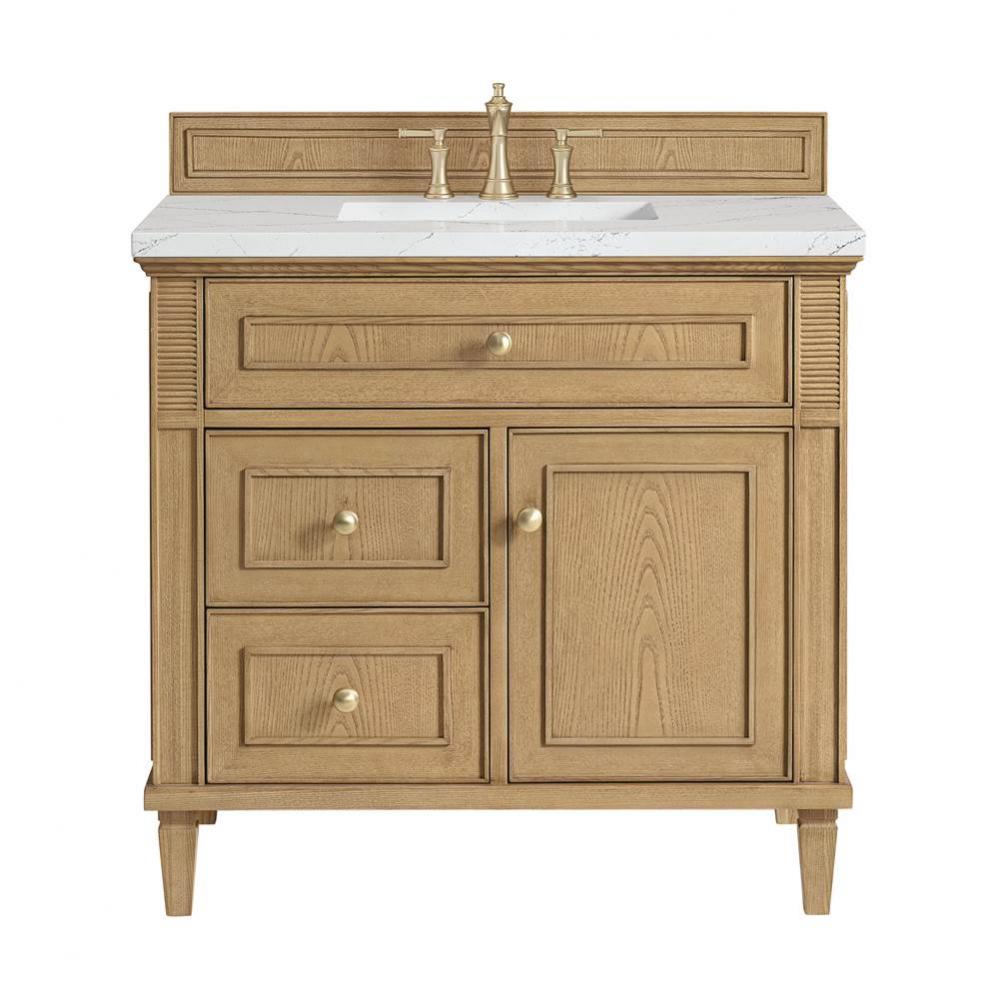 Lorelai 36&apos;&apos; Single Vanity, Light Natural Oak w/ 3 CM Ethereal Noctis Quartz Top