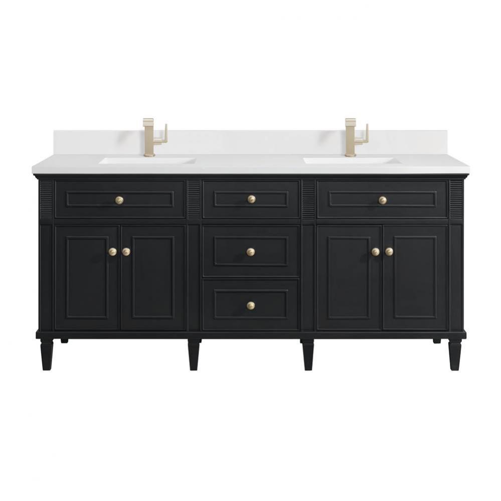 Lorelai 72&apos;&apos; Double Vanity, Black Onyx w/ Single Hole 3 CM White Zeus Quartz Top &amp; B