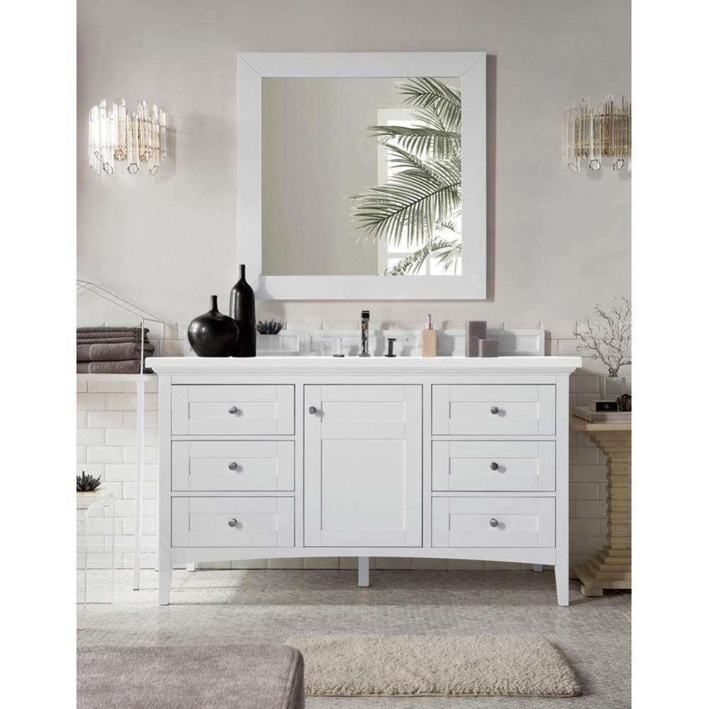 Palisades 60&apos;&apos; Single Vanity, Bright White, w/ 3 CM White Zeus Quartz Top