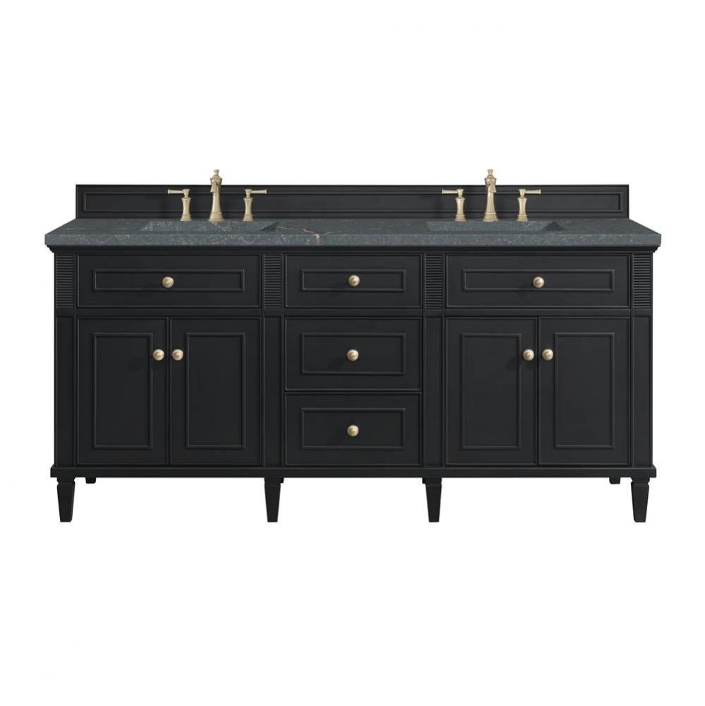 Lorelai 72&apos;&apos; Double Vanity, Black Onyx w/ 3 CM Parisien Blue Quartz Top