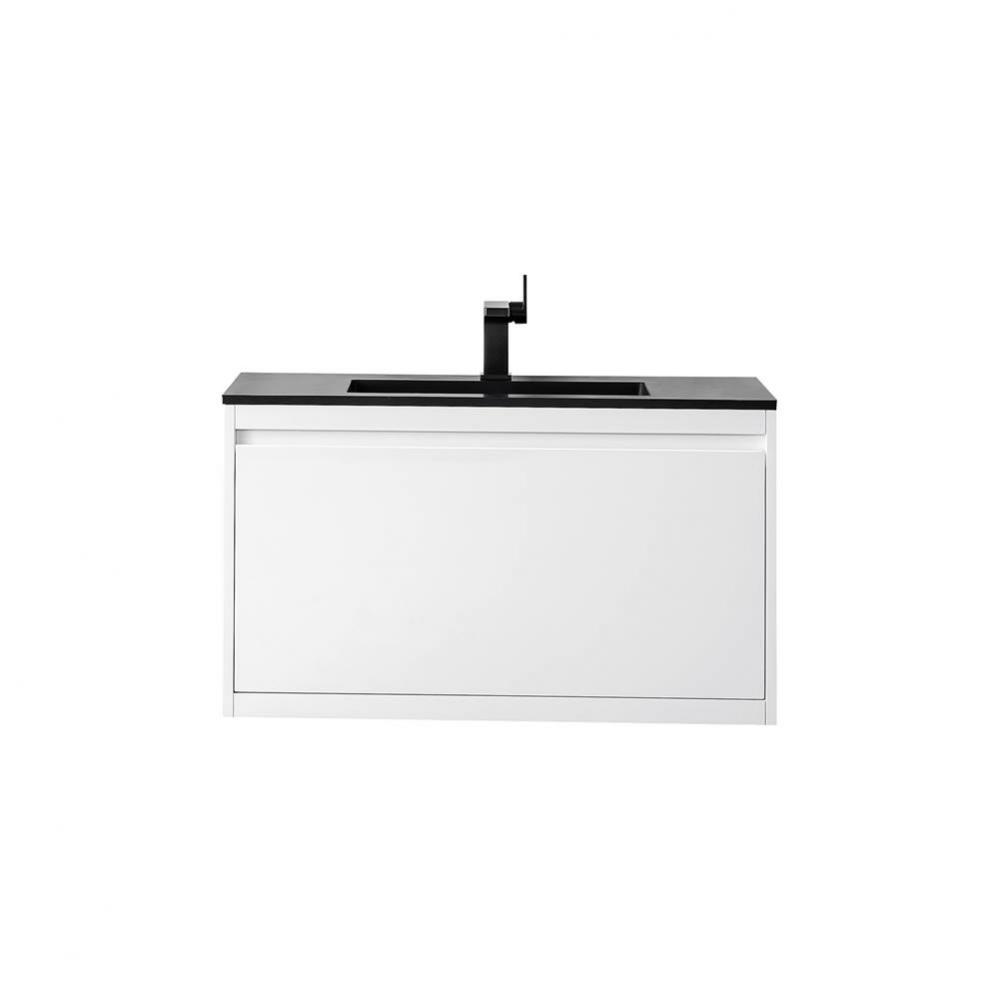 Mantova 35.4&apos;&apos; Single Vanity, Glossy White w/ Charcoal Black Composite Stone Top