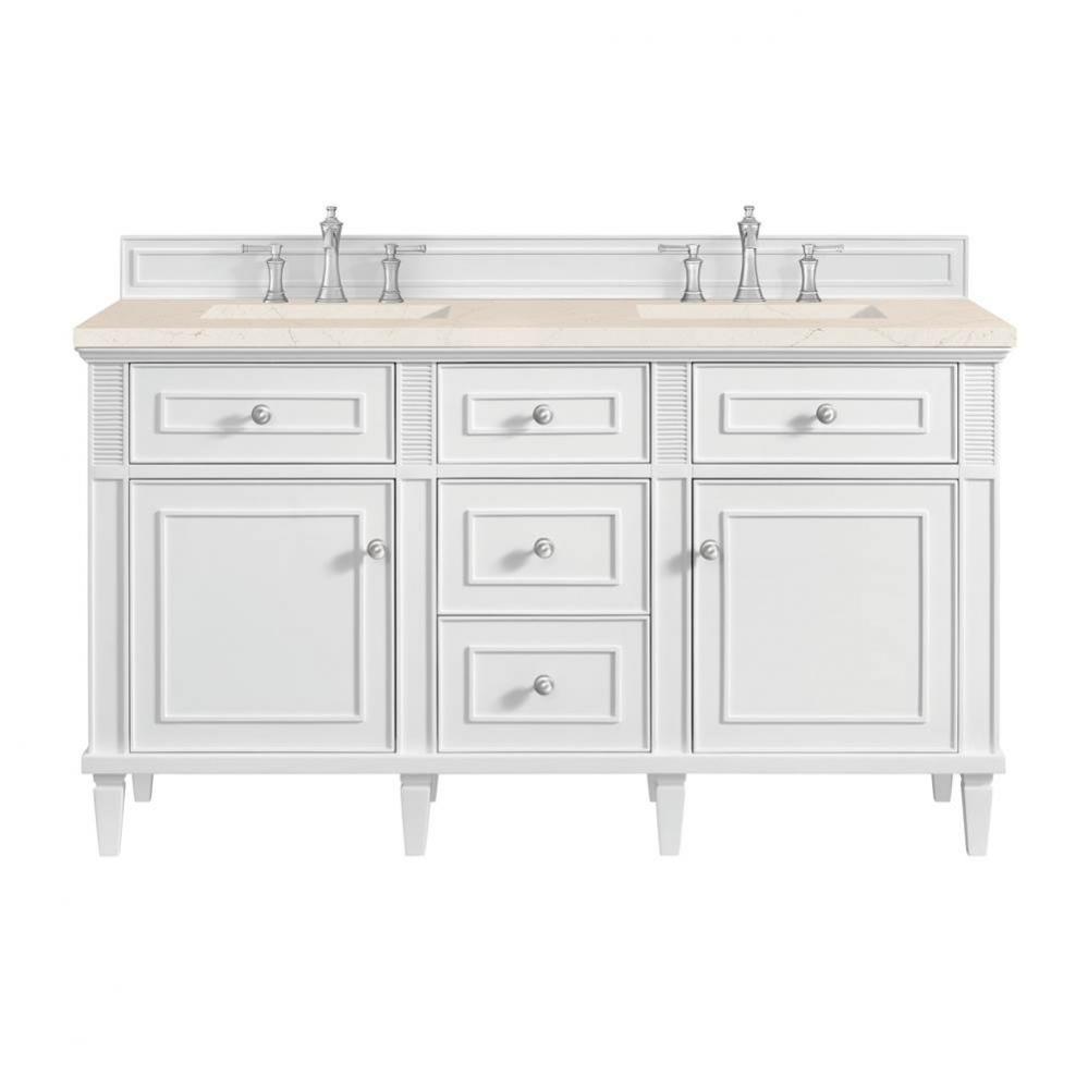 Lorelai 60&apos;&apos; Double Vanity, Bright White w/ 3 CM Eternal Marfil Quartz Top