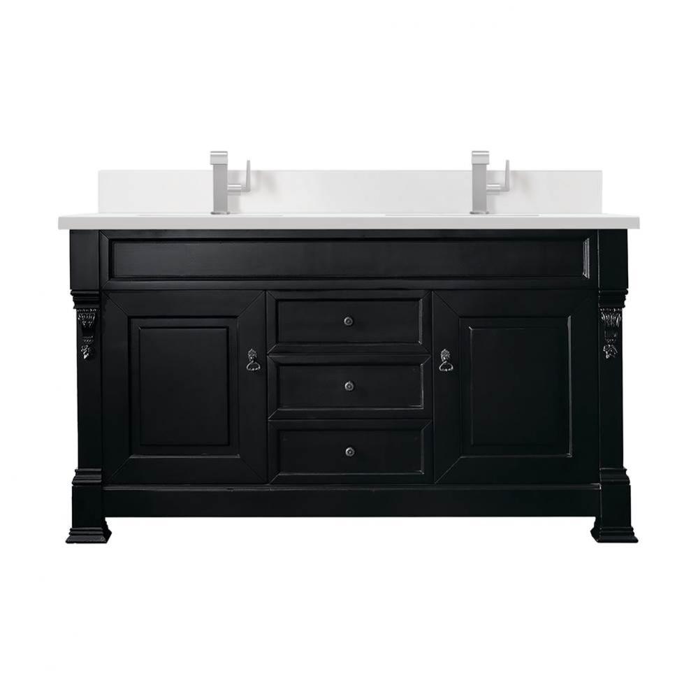 Brookfield 60&apos;&apos; Double Vanity, Antique Black w/ Single Hole 3 CM White Zeus Quartz Top &