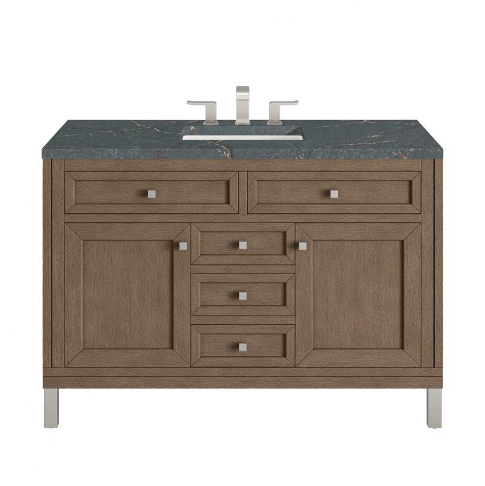 Chicago 48&apos;&apos; Single Vanity, Whitewashed Walnut w/ 3 CM Parisien Bleu Quartz Top