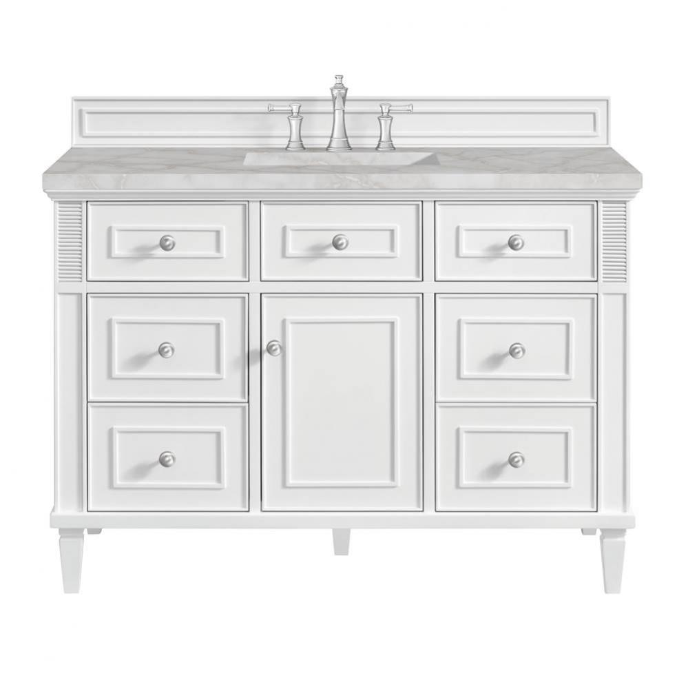 Lorelai 48&apos;&apos; Single Vanity, Bright White w/ 3 CM Victorian Silver Quartz Top