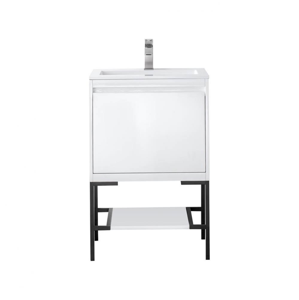 Mantova 23.6&apos;&apos; Single Vanity, Glossy White, Matte Black Base w/ Glossy White Composite S