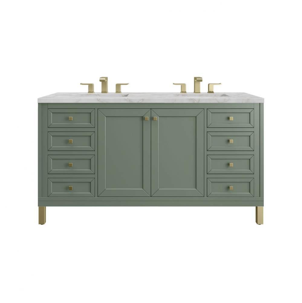 Chicago 60&apos;&apos; Double Vanity, Smokey Celadon w/ 3 CM Victorian Silver Top