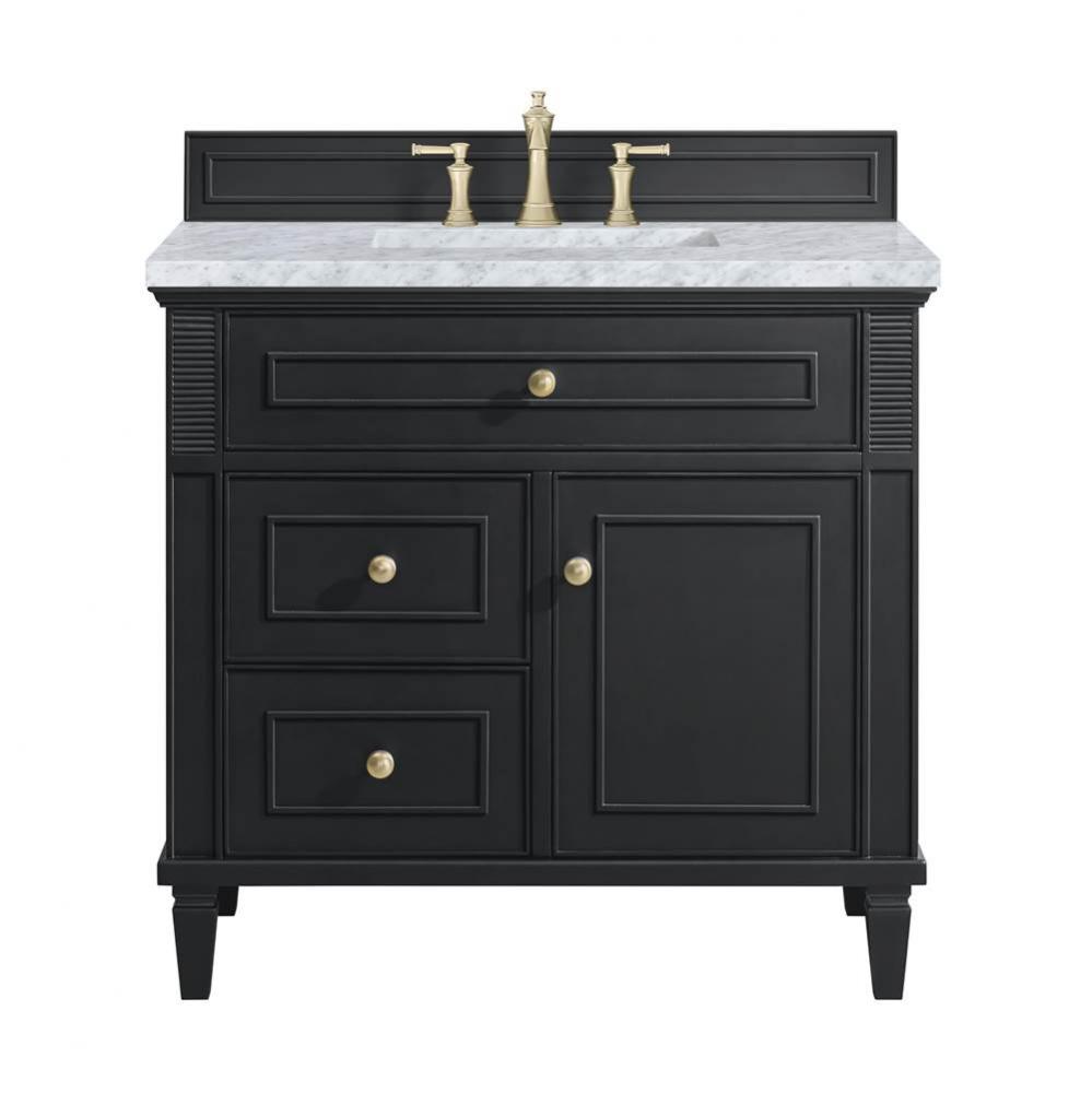 Lorelai 36&apos;&apos; Single Vanity, Black Onyx w/ 3 CM Carrara White Marble Top