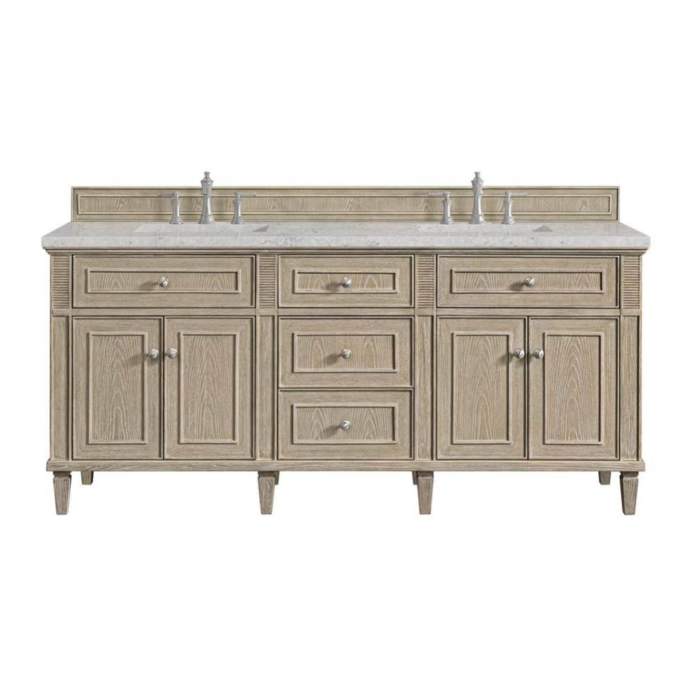 Lorelai 72&apos;&apos; Double Vanity, Whitewashed Oak w/ 3 CM Eternal Jasmine Pearl Quartz Top