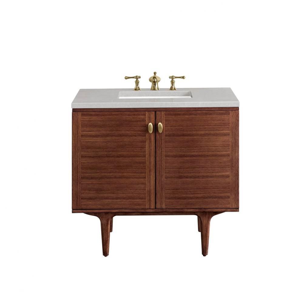 Amberly 36&apos;&apos; Single Vanity, Mid-Century Walnut w/ 3 CM Eternal Serena Top