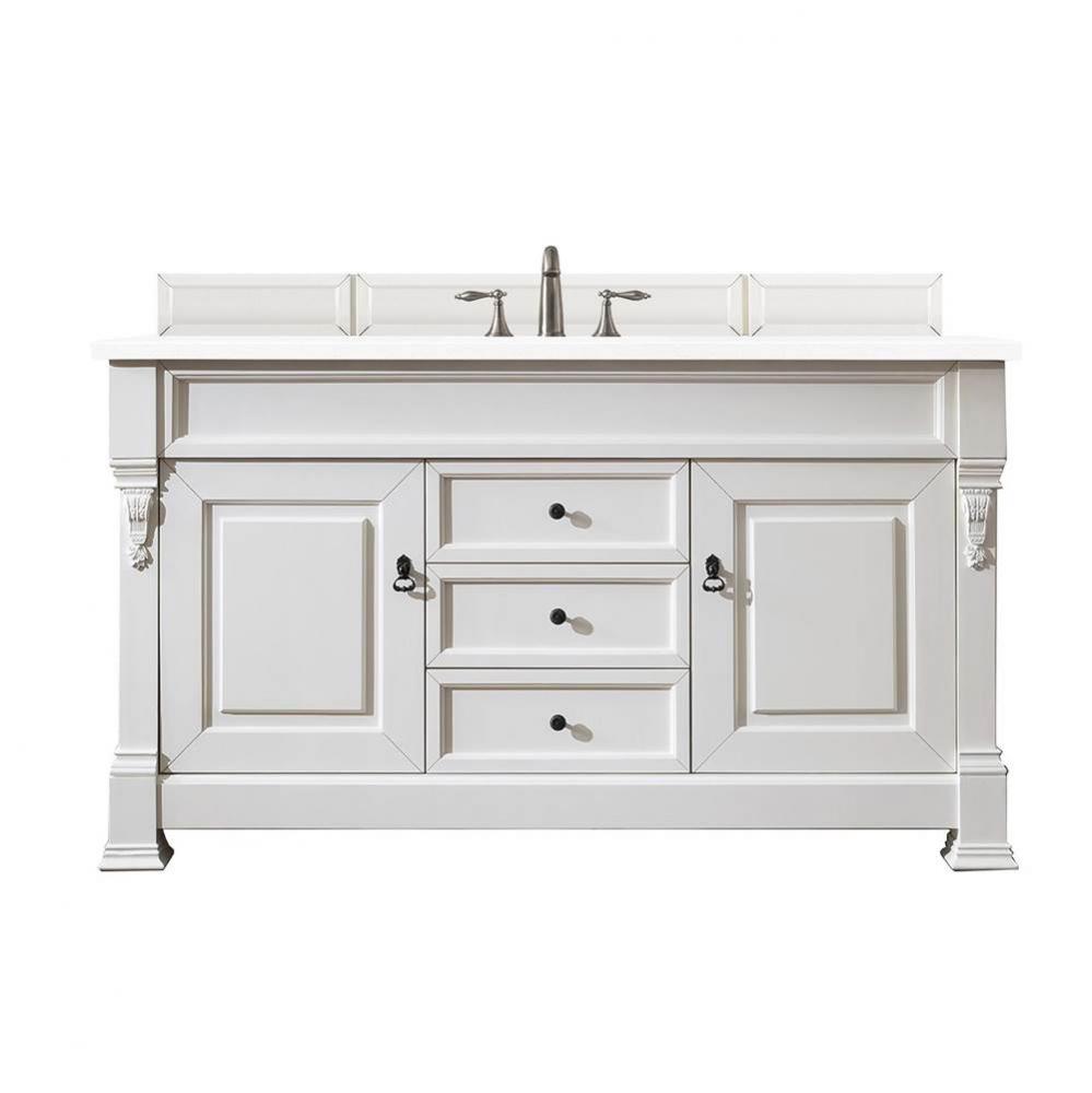 Brookfield 60&apos;&apos; Single Vanity, Bright White w/ 3 CM White Zeus Quartz Top