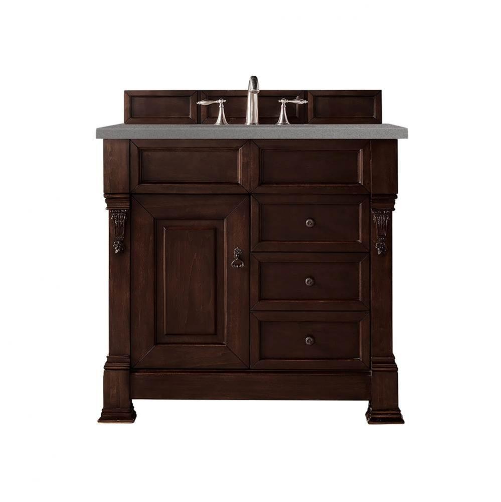 Brookfield 36&apos;&apos; Single Vanity, Burnished Mahogany w/ 3 CM Grey Expo Quartz Top