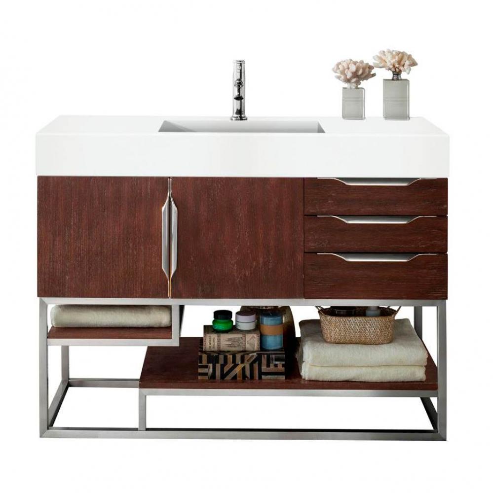 Columbia 48&apos;&apos; Single Vanity, Coffee Oak w/ Glossy White Composite Stone Top