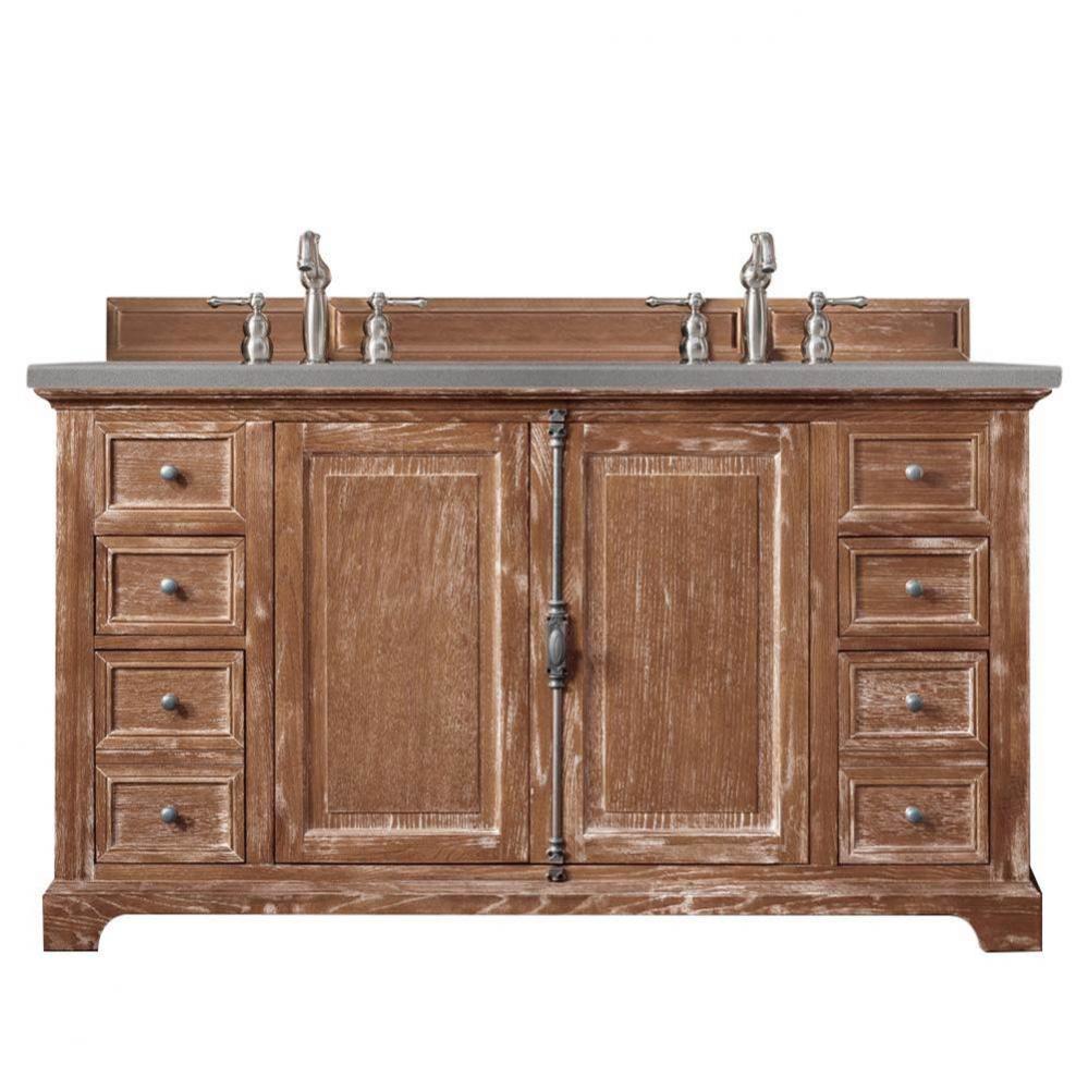 Providence 60&apos;&apos; Double Vanity Cabinet, Driftwood, w/ 3 CM Grey Expo Quartz Top