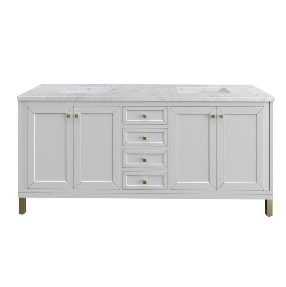 Chicago 72&apos;&apos; Double Vanity, Glossy White w/ 3 CM Carrara Marble Top