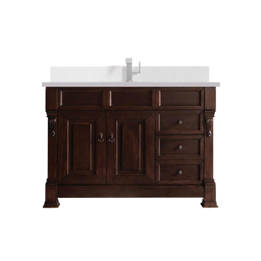 Brookfield 48&apos;&apos; Single Vanity, Burnished Mahogany w/ Single Hole 3 CM White Zeus Quartz