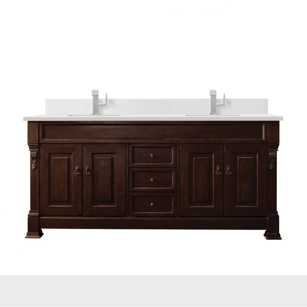 Brookfield 72&apos;&apos; Double Vanity, Burnished Mahogany w/ Single Hole 3 CM White Zeus Quartz