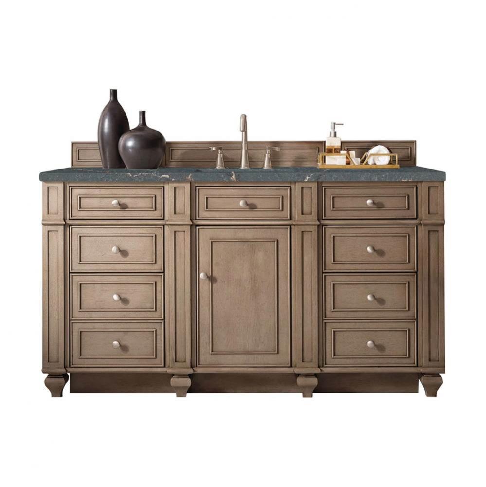 Bristol 60&apos;&apos; Single Vanity, Whitewashed Walnut w/ 3 CM Parisien Bleu Quartz Top