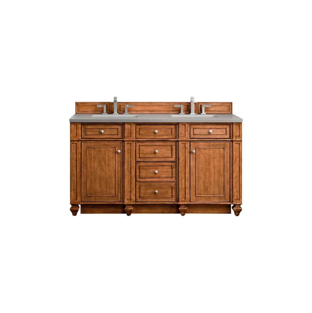 Bristol 60&apos;&apos; Double Vanity, Saddle Brown, w/ 3 CM Grey Expo Quartz Top