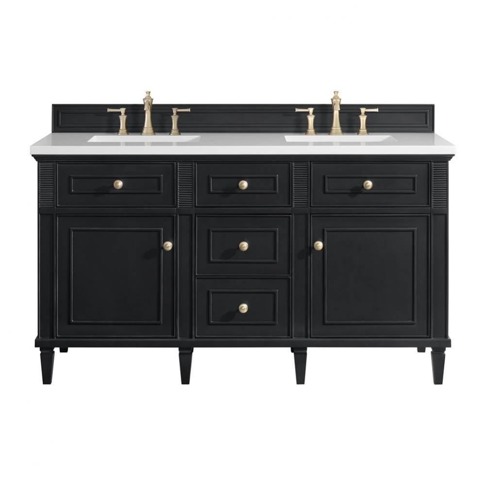 Lorelai 60&apos;&apos; Double Vanity, Black Onyx w/ 3 CM White Zeus Quartz Top