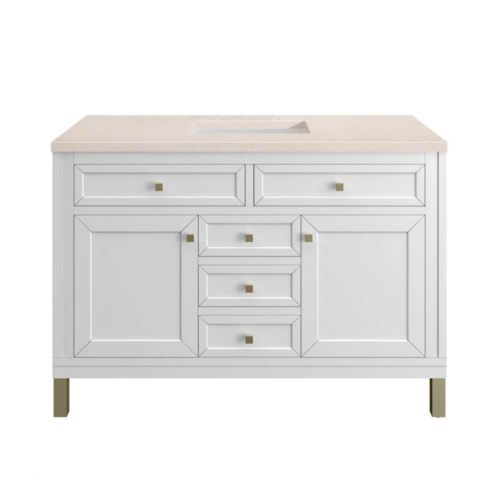 Chicago 48&apos;&apos; Single Vanity, Glossy White w/ 3 CM Eternal Marfil Top