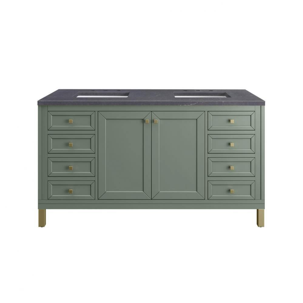 Chicago 60&apos;&apos; Double Vanity, Smokey Celadon w/ 3 CM Charcoal Soapstone Top